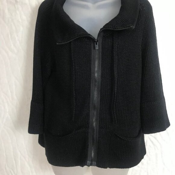 THEORY Black Knitted Zip Up Sweater Size  M - Picture 3 of 7